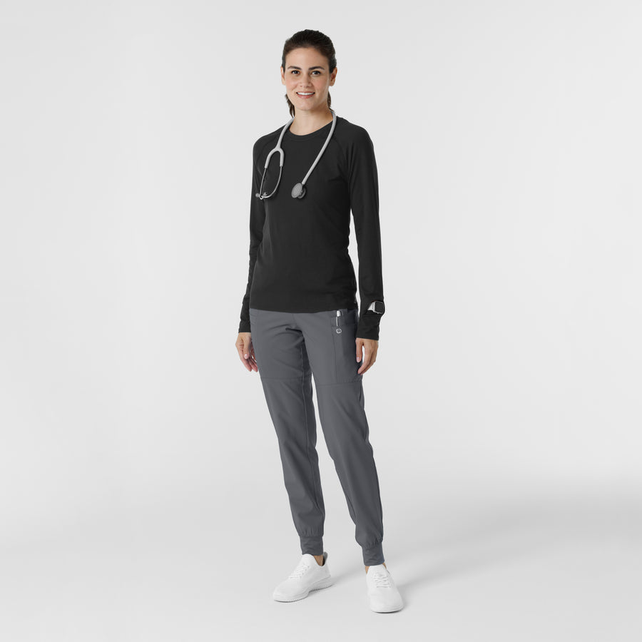 Knits and Layers Women's Watch Window Long Sleeve Underscrub Top Black full scrub set