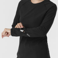 Knits and Layers Women's Watch Window Long Sleeve Underscrub Top Black side detail 2