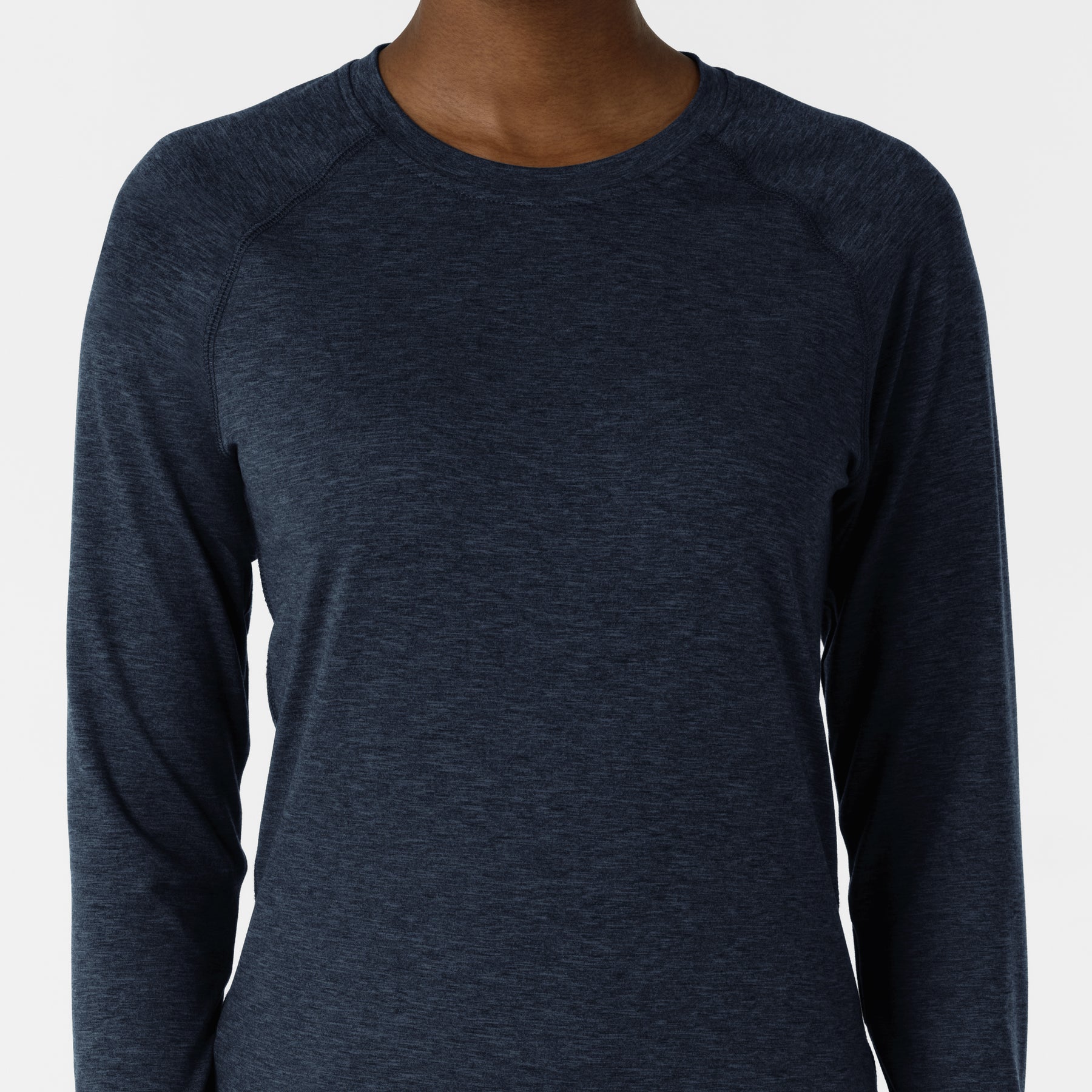 Women's Watch Window Long Sleeve Underscrub Top - Navy Heather neckline