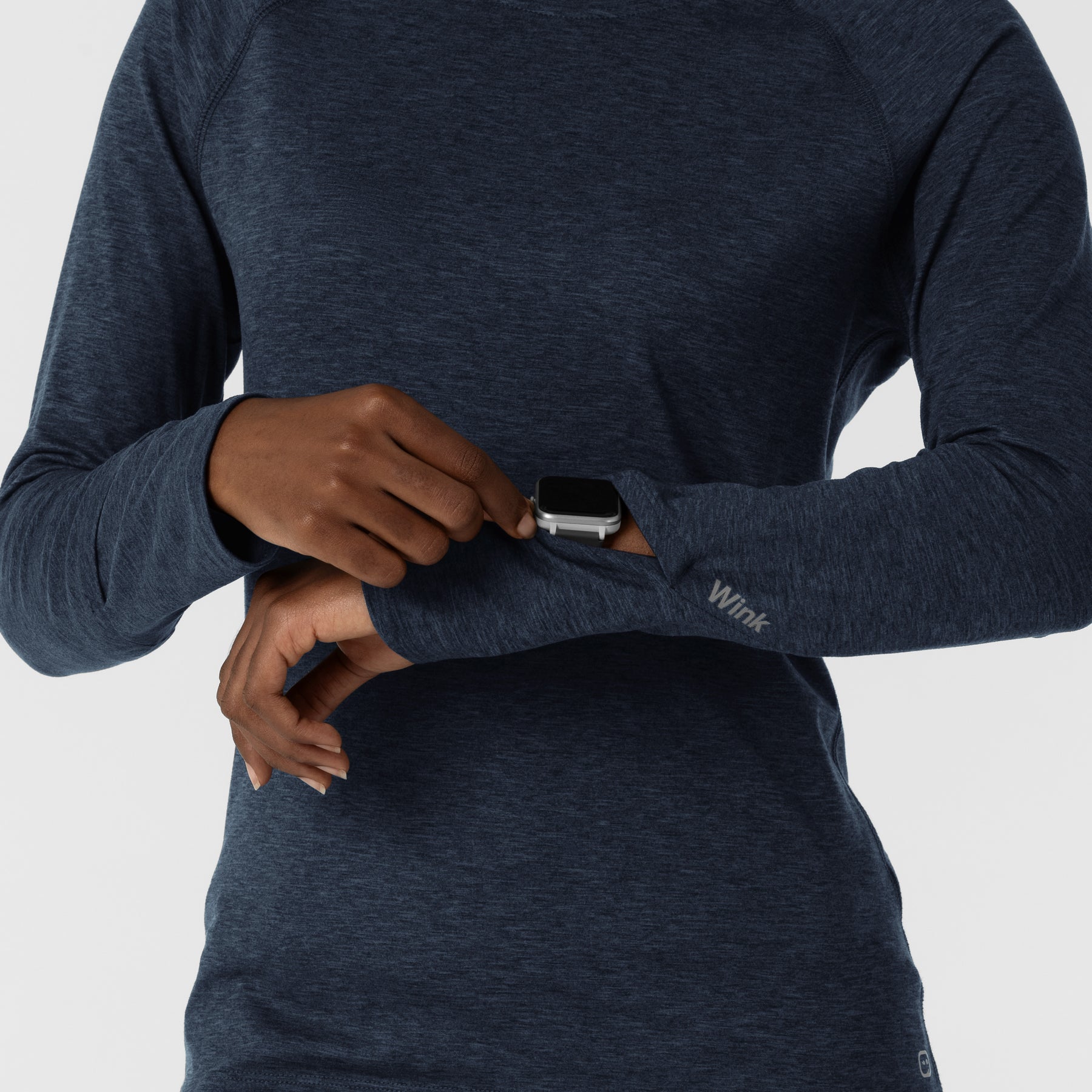 Women's Watch Window Long Sleeve Underscrub Top - Navy Heather smart watch sleeve 2