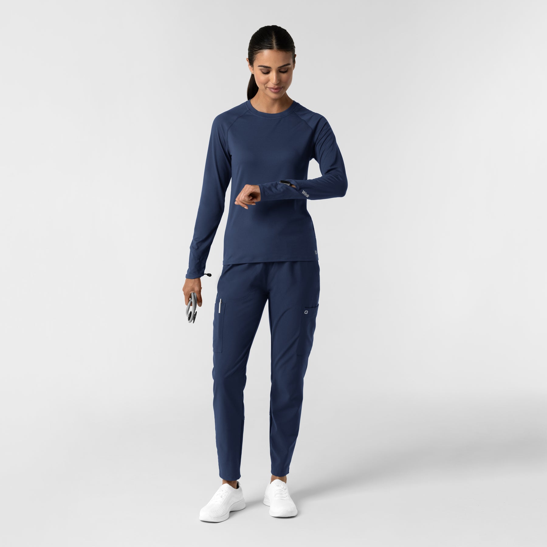 Layers Women's Watch Window Long Sleeve Underscrub Top Navy full scrub set