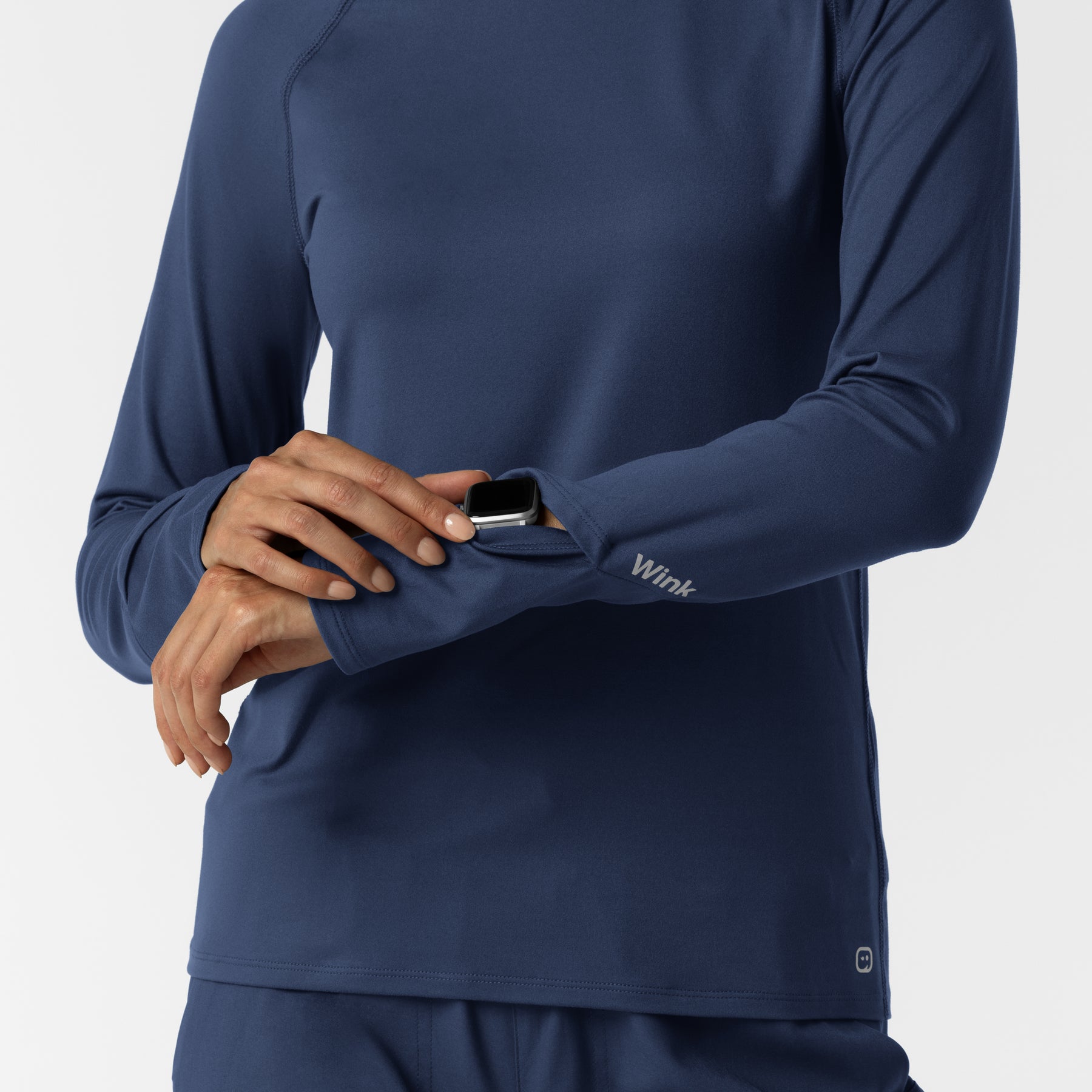 Layers Women's Watch Window Long Sleeve Underscrub Top Navy side detail 1