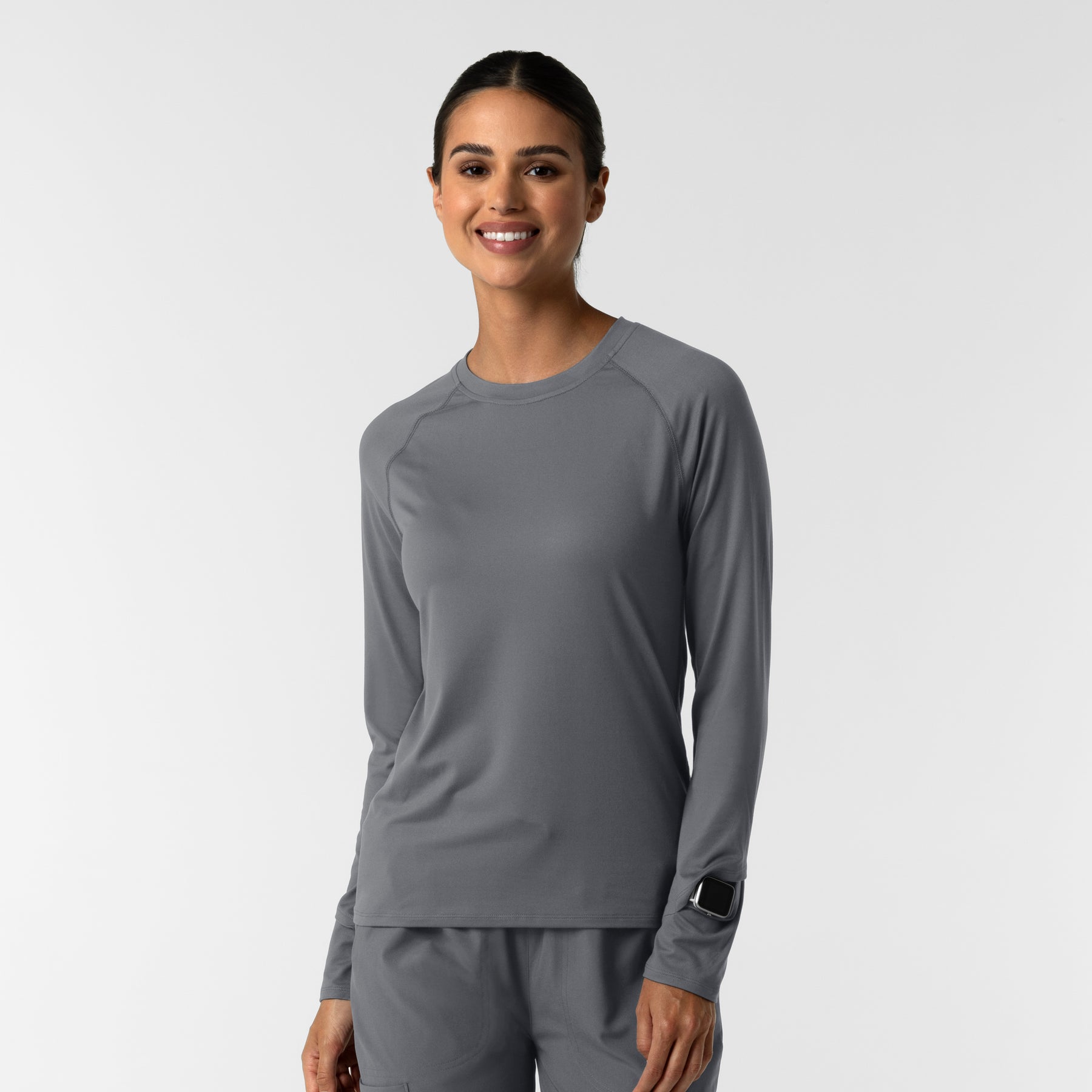 Layers Women's Watch Window Long Sleeve Underscrub Top Pewter