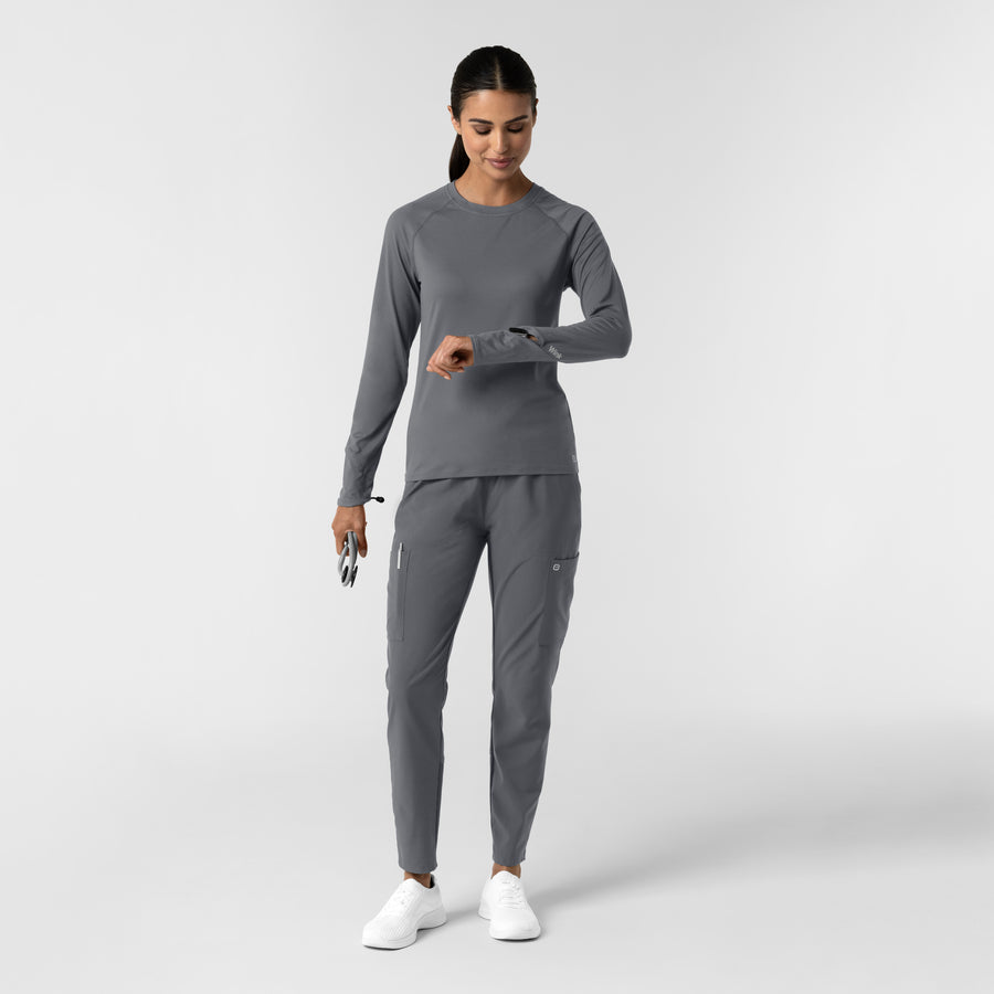 Layers Women's Watch Window Long Sleeve Underscrub Top Pewter full scrub set