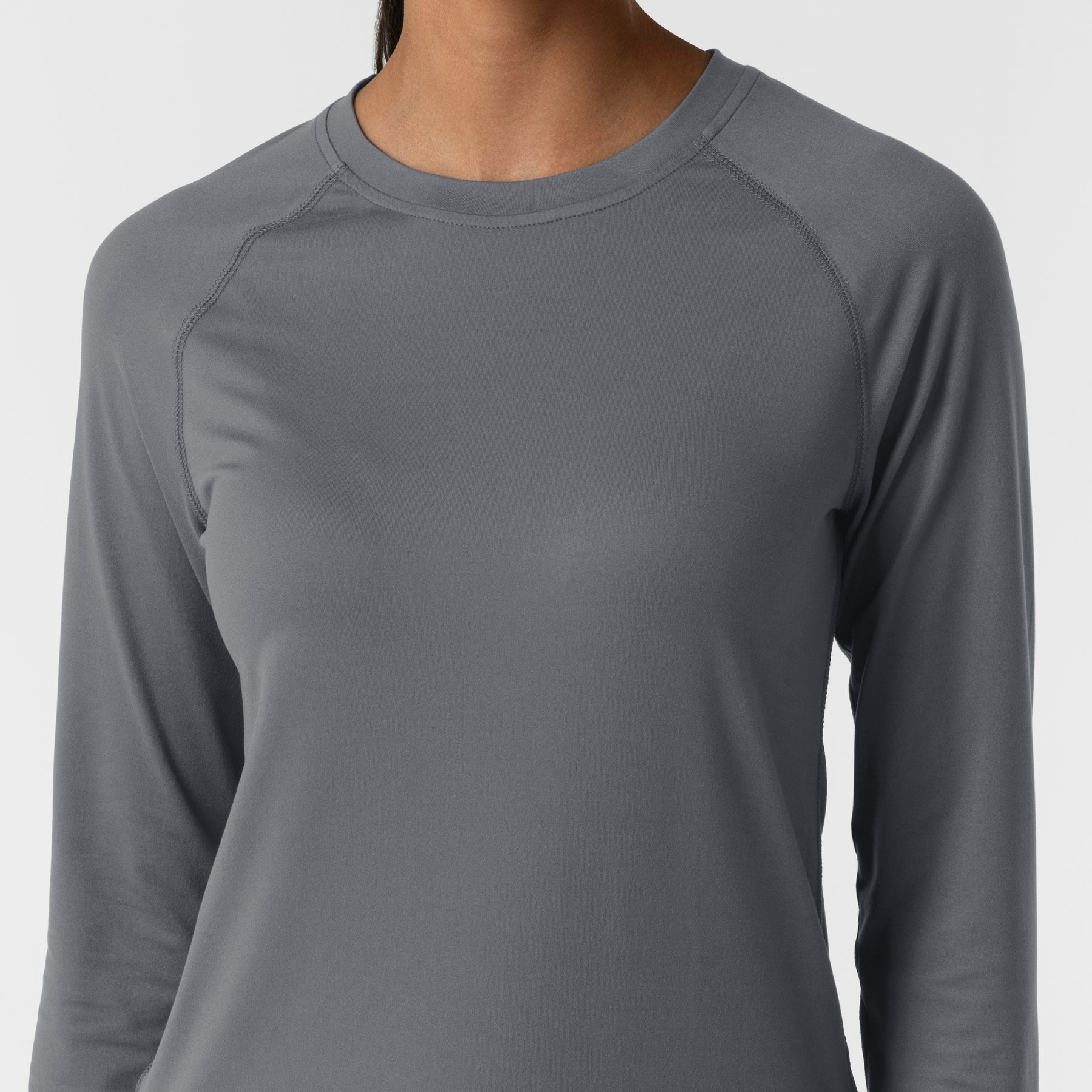 Layers Women's Watch Window Long Sleeve Underscrub Top Pewter front detail