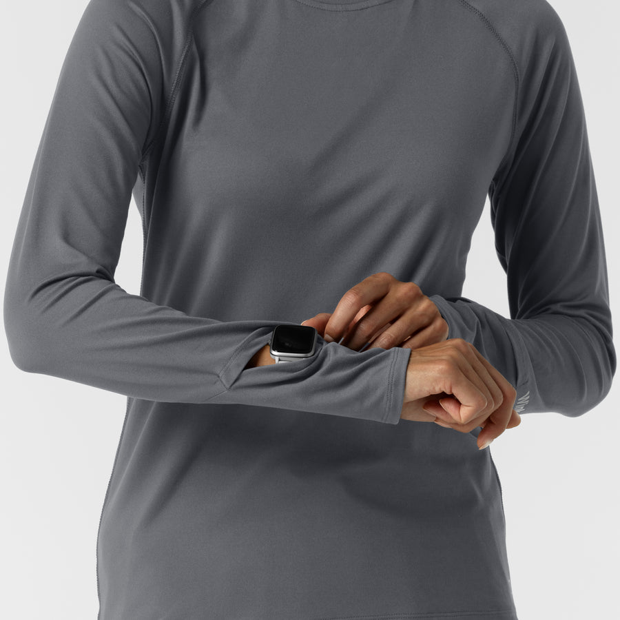 Layers Women's Watch Window Long Sleeve Underscrub Top Pewter side detail 2