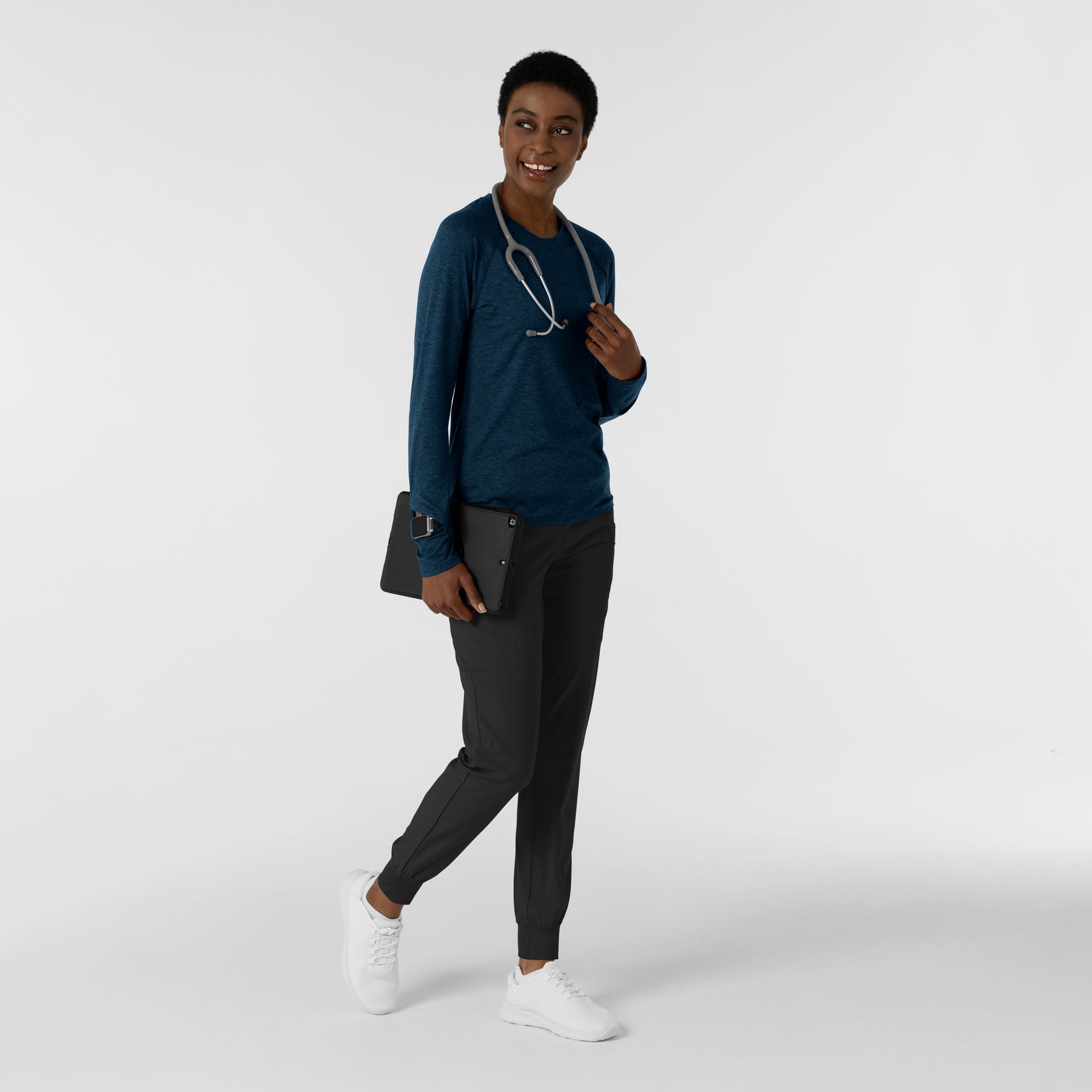 Women's Watch Window Long Sleeve Underscrub Top - Royal Heather scrub t-shirt
