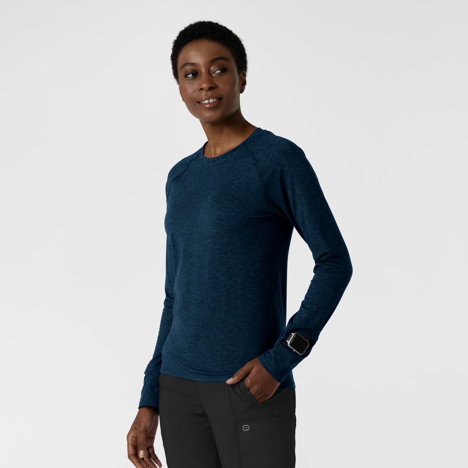Women's Watch Window Long Sleeve Underscrub Top - Royal Heather side