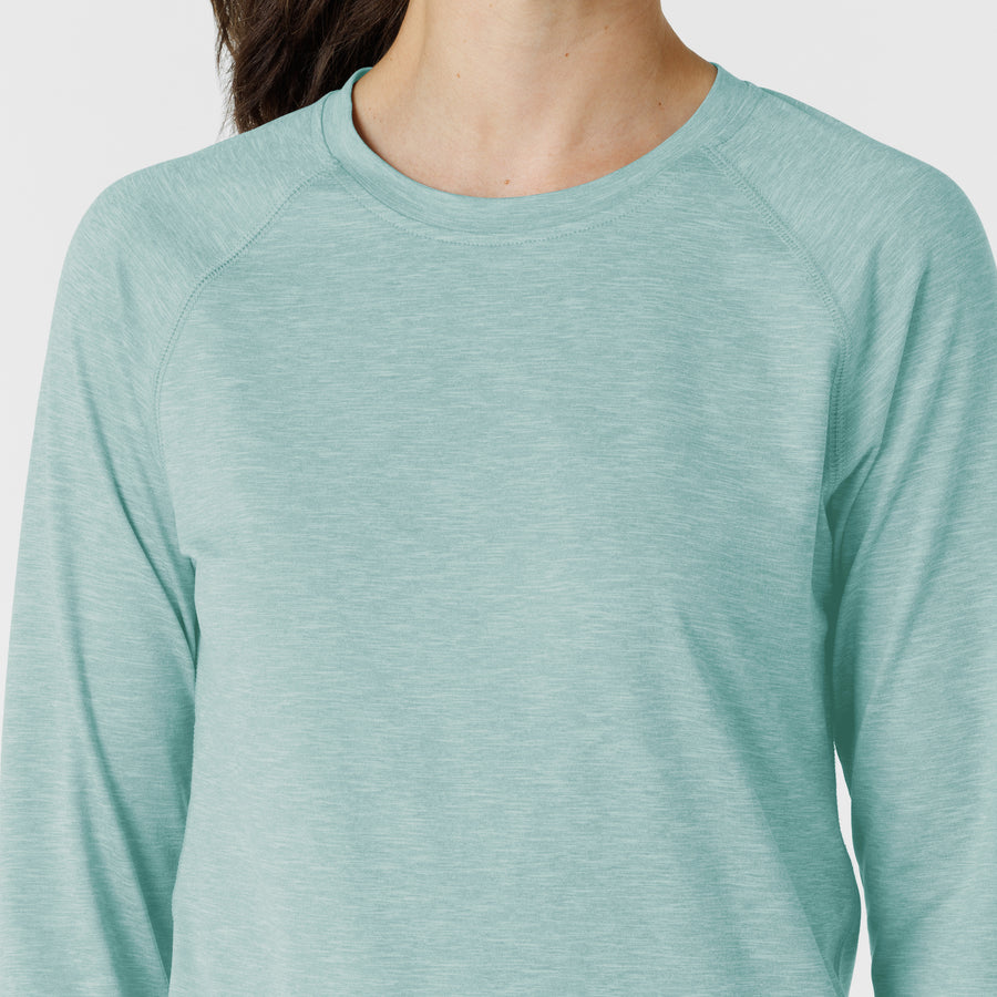 Women's Watch Window Long Sleeve Underscrub Top - Sky Blue Heather neckline