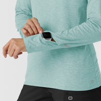 Women's Watch Window Long Sleeve Underscrub Top - Sky Blue Heather left watch window