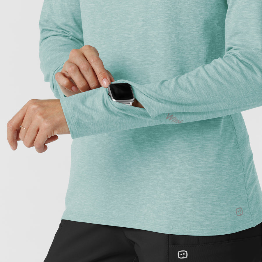 Women's Watch Window Long Sleeve Underscrub Top - Sky Blue Heather left watch window