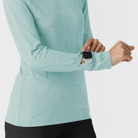 Women's Watch Window Long Sleeve Underscrub Top - Sky Blue Heather right watch window