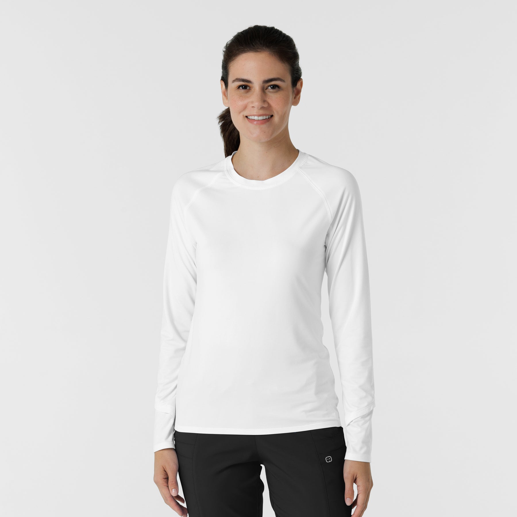 Knits and Layers Women's Watch Window Long Sleeve Underscrub Top White
