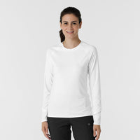 Knits and Layers Women's Watch Window Long Sleeve Underscrub Top White