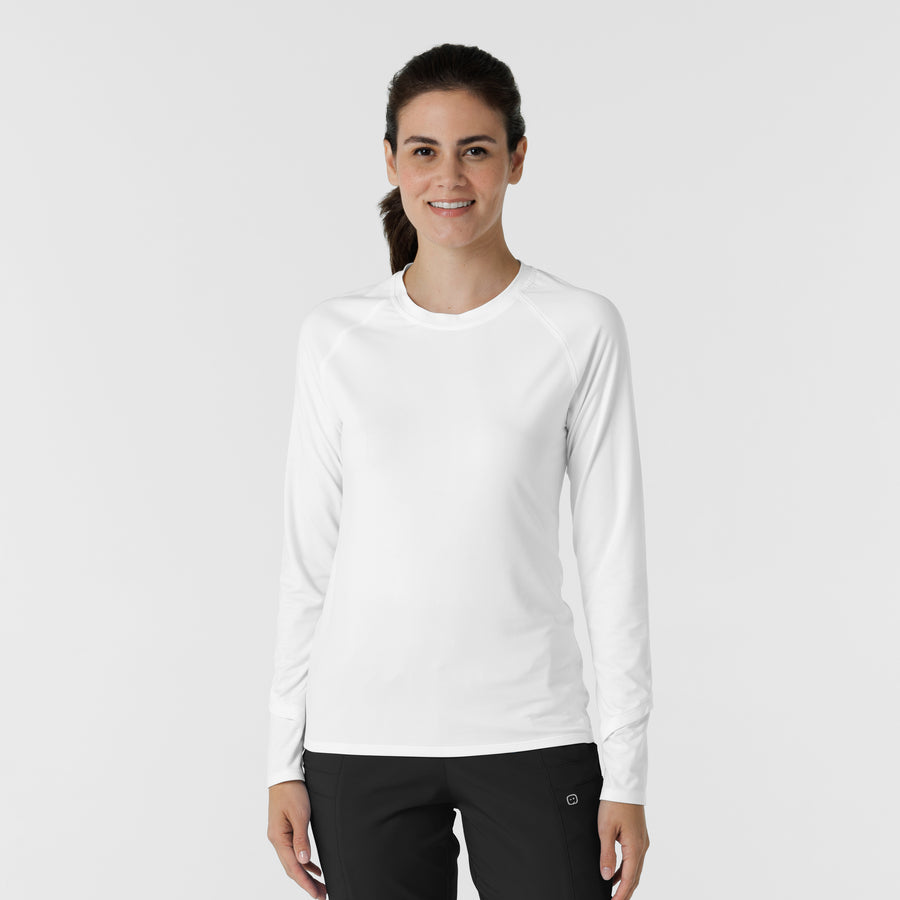 Knits and Layers Women's Watch Window Long Sleeve Underscrub Top White