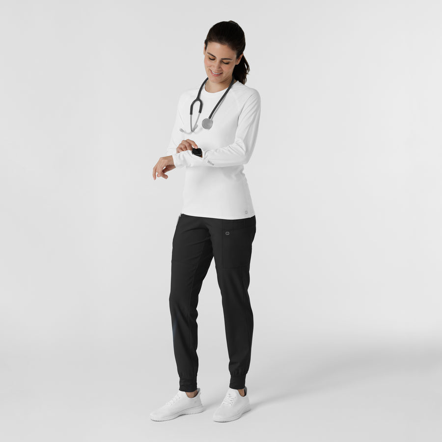 Knits and Layers Women's Watch Window Long Sleeve Underscrub Top White full scrub set