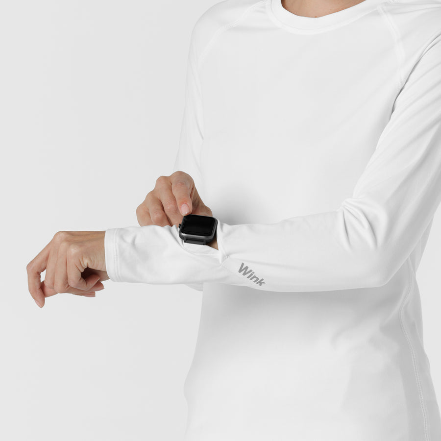 Knits and Layers Women's Watch Window Long Sleeve Underscrub Top White side detail 2