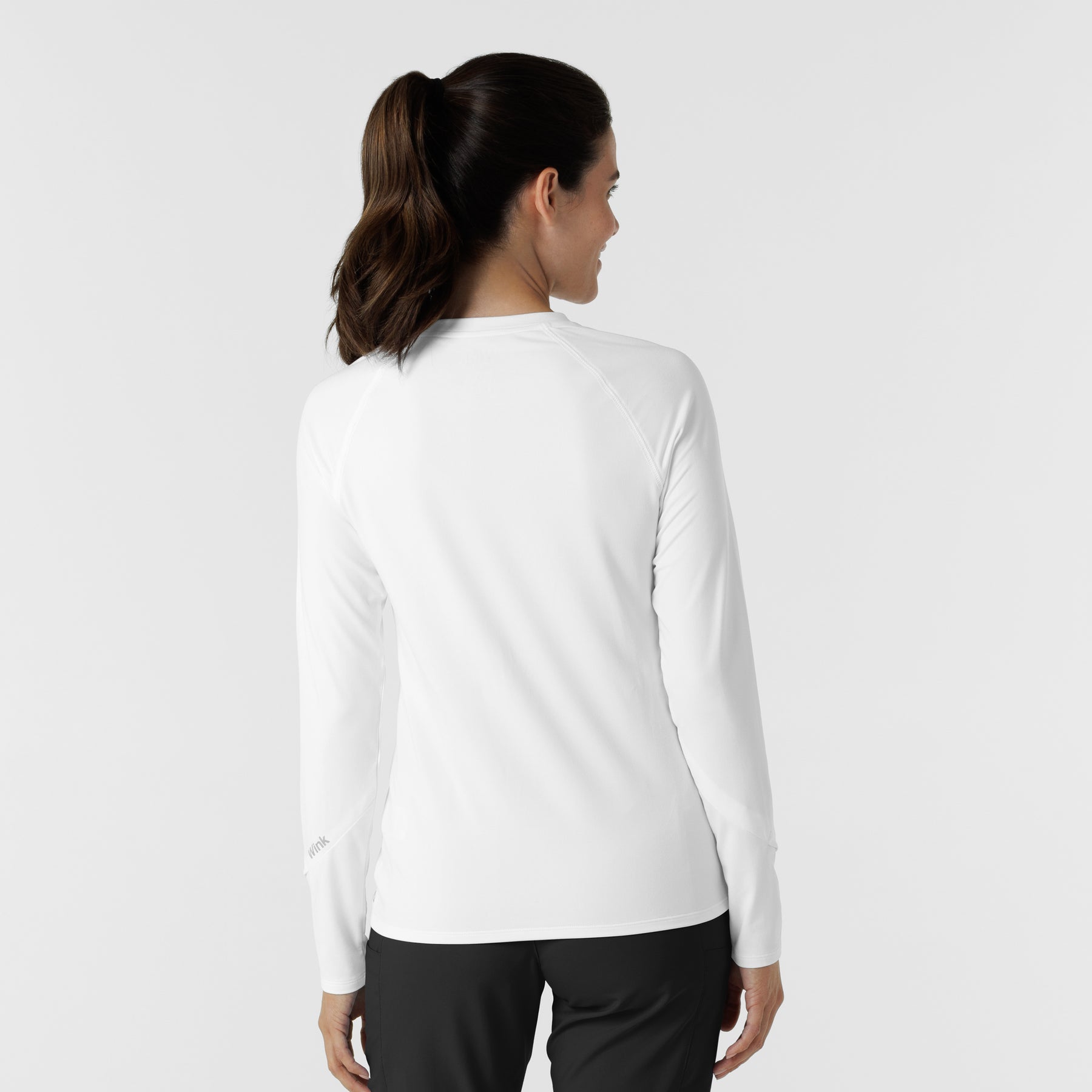 Knits and Layers Women's Watch Window Long Sleeve Underscrub Top White back view
