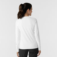 Knits and Layers Women's Watch Window Long Sleeve Underscrub Top White back view