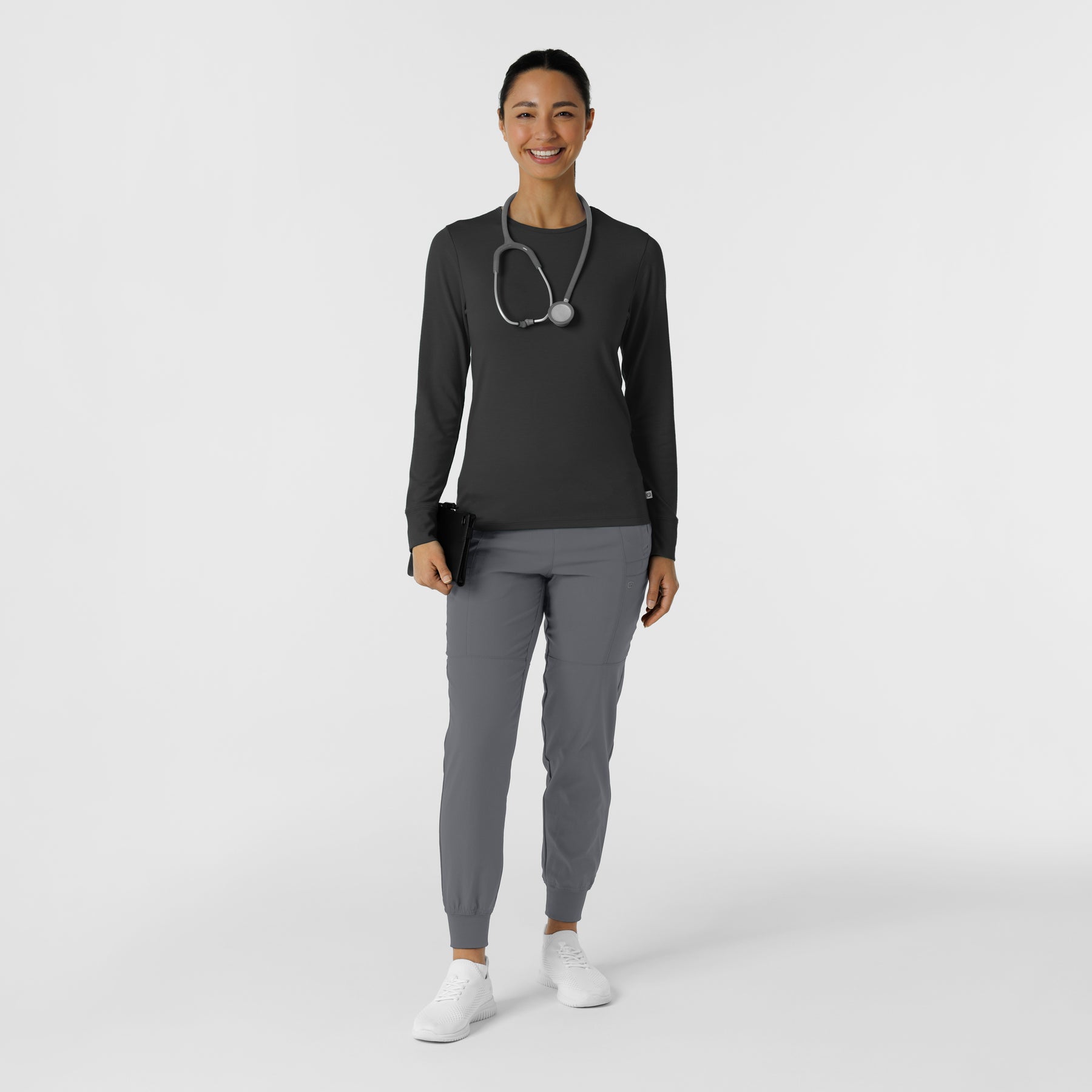 Layers Women's Essential Layer Long Sleeve Black full scrub set