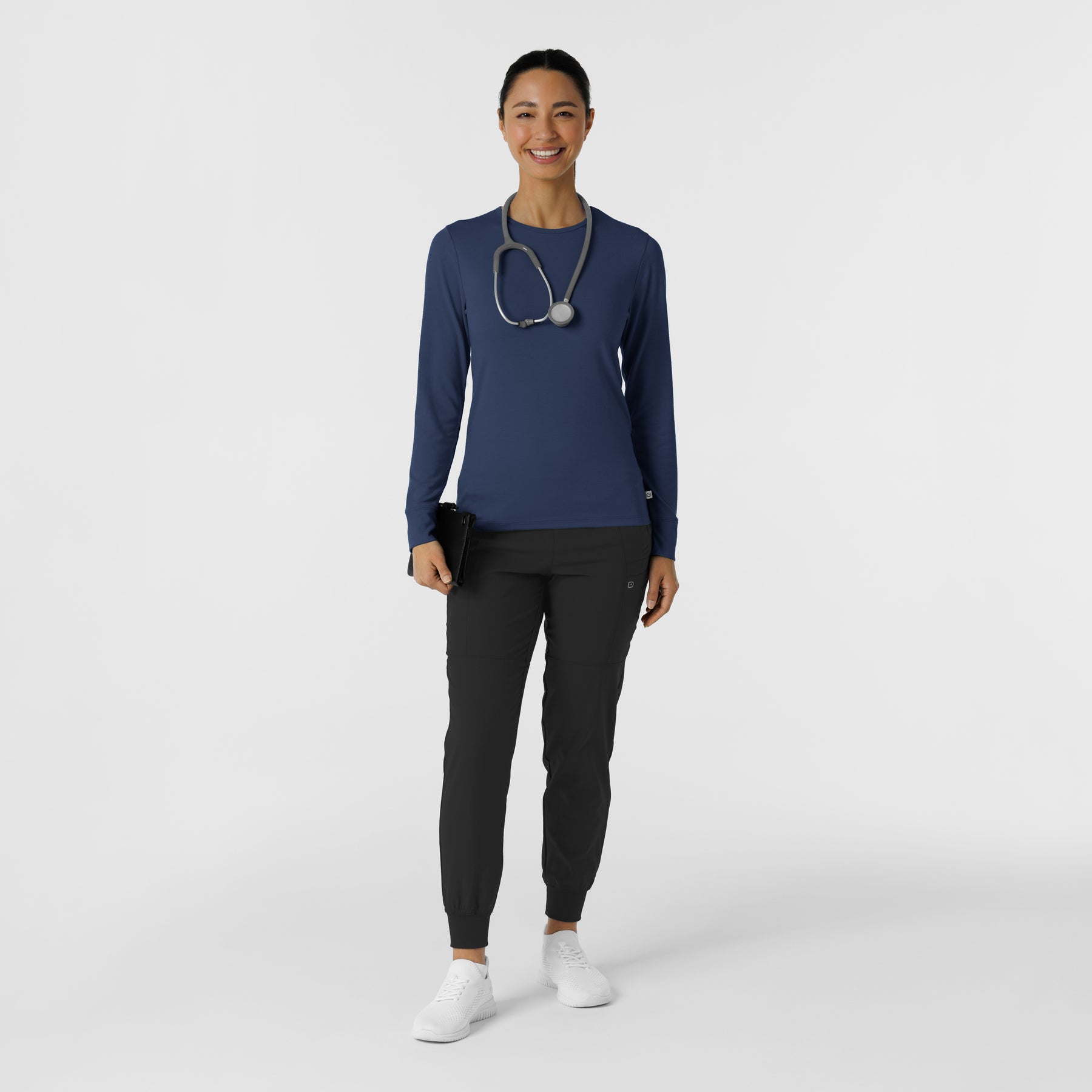 Layers Women's Essential Layer Long Sleeve Navy full scrub set