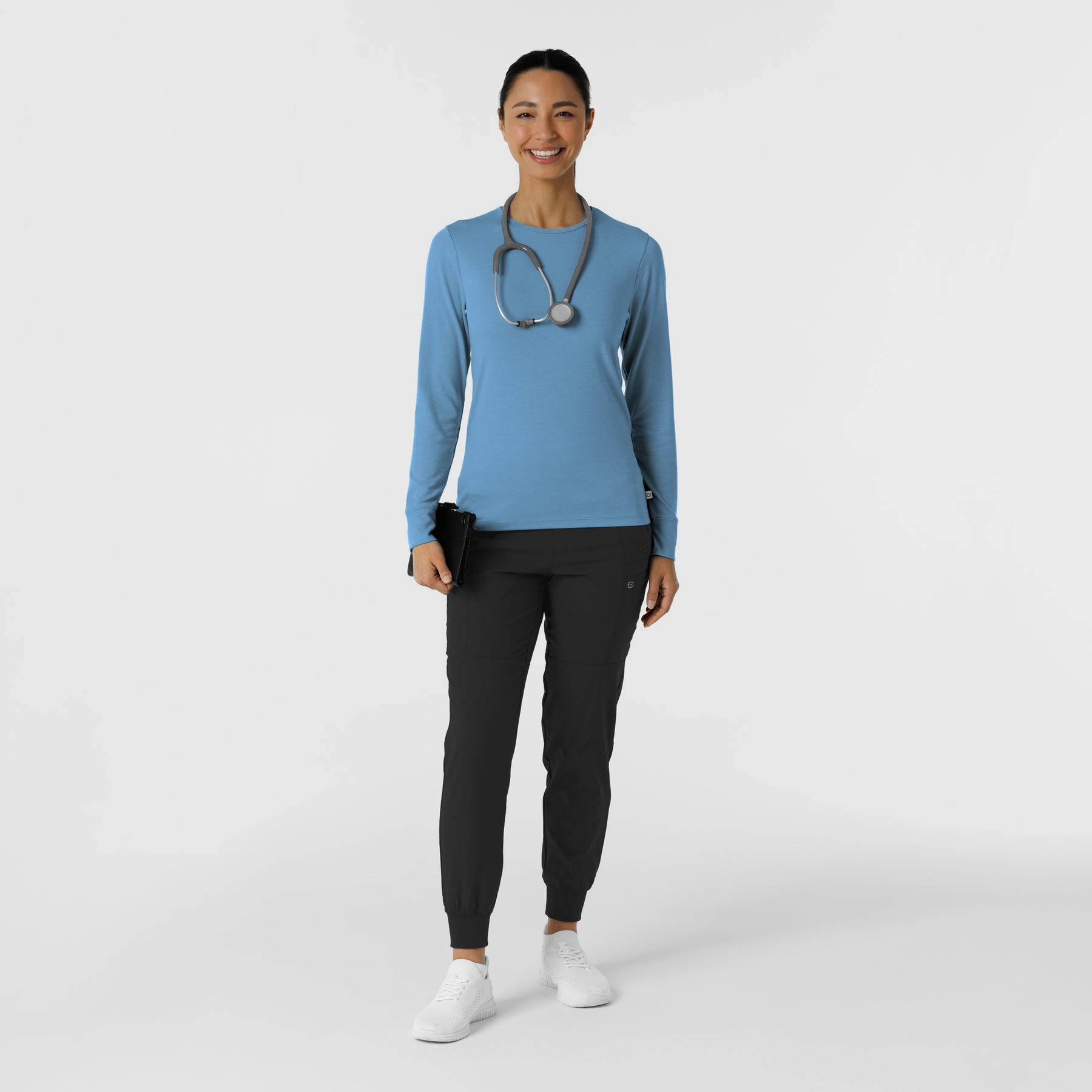 Layers Women's Essential Layer Long Sleeve Pacific Blue full scrub set
