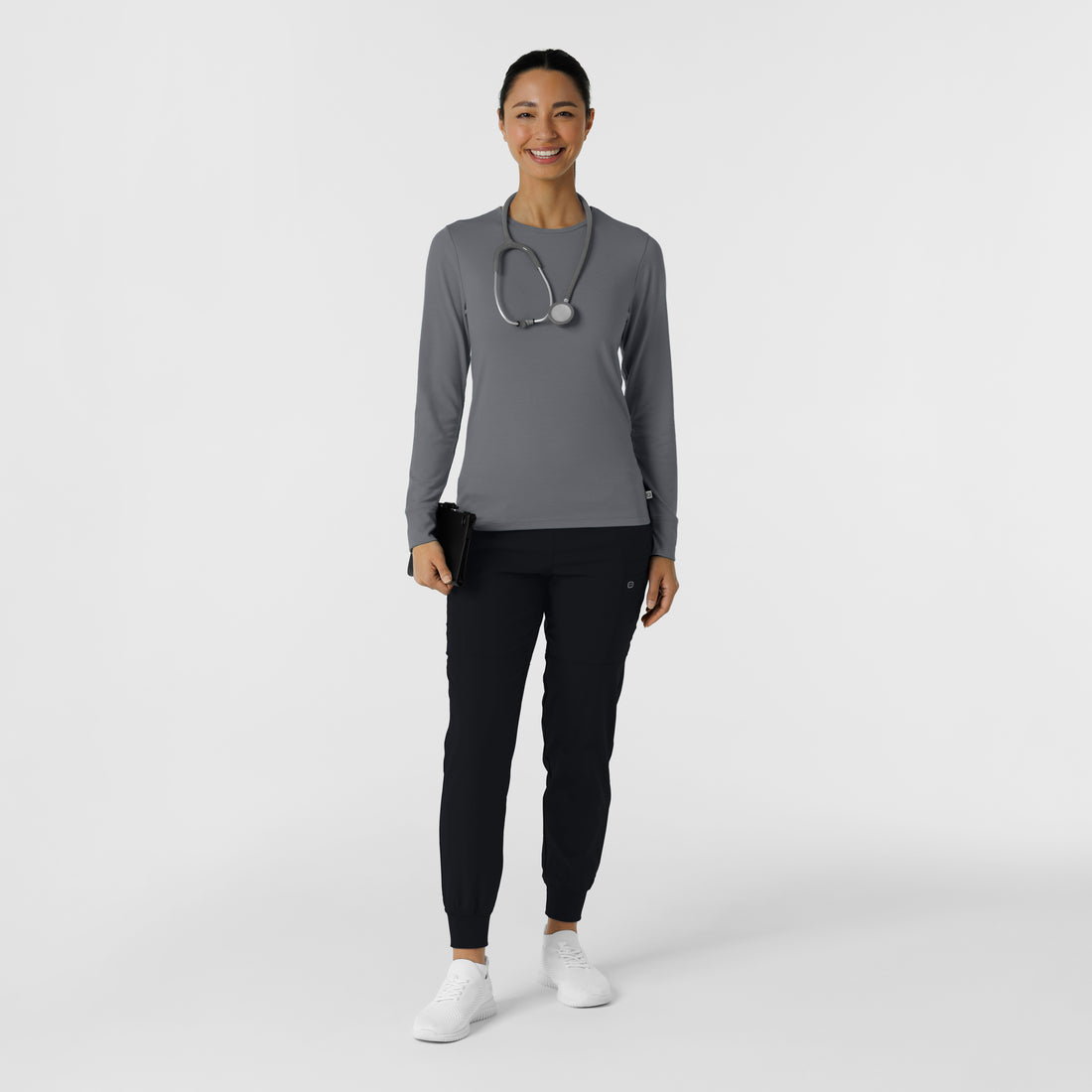 Layers Women's Essential Layer Long Sleeve Pewter full scrub set