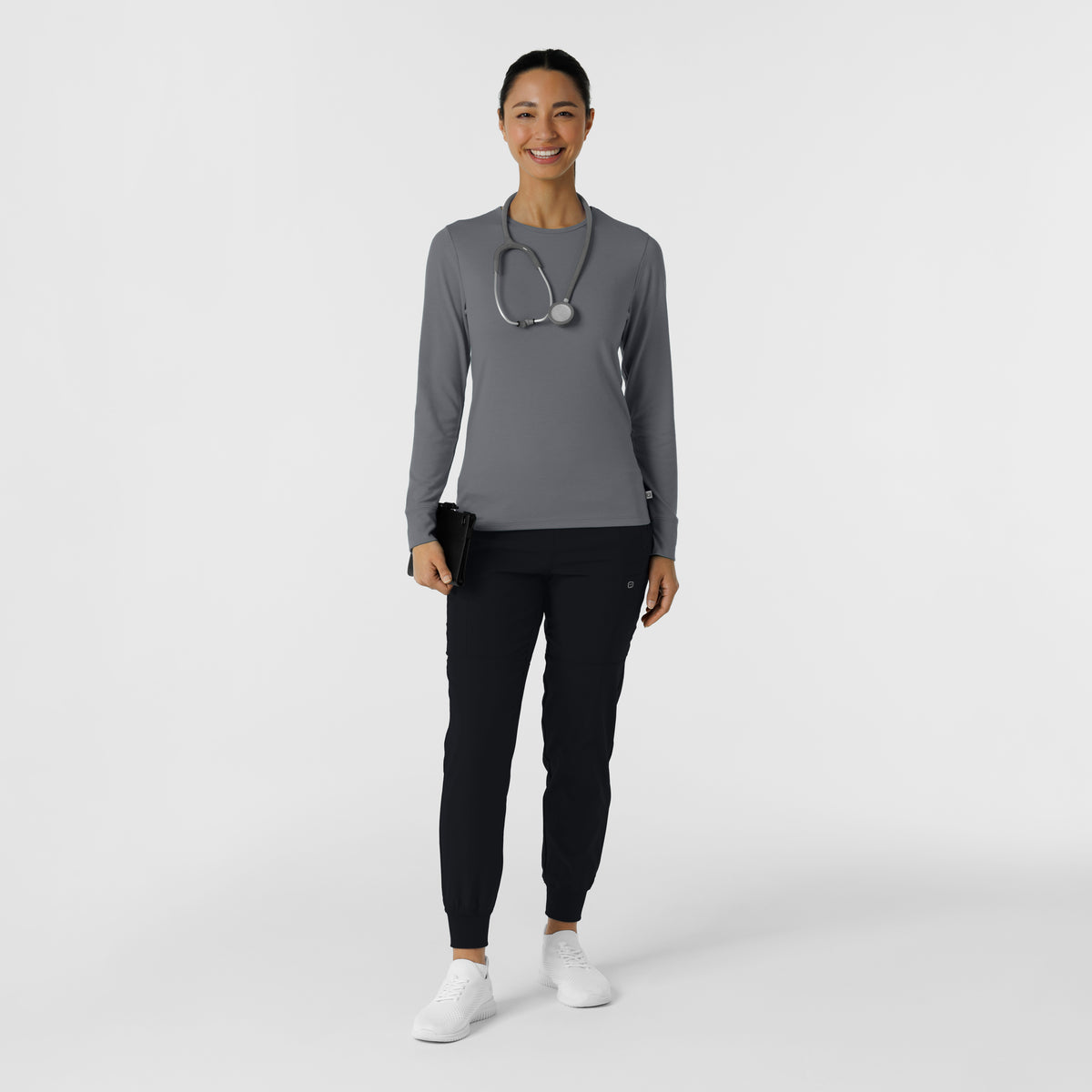 Layers Women's Essential Layer Long Sleeve Pewter full scrub set