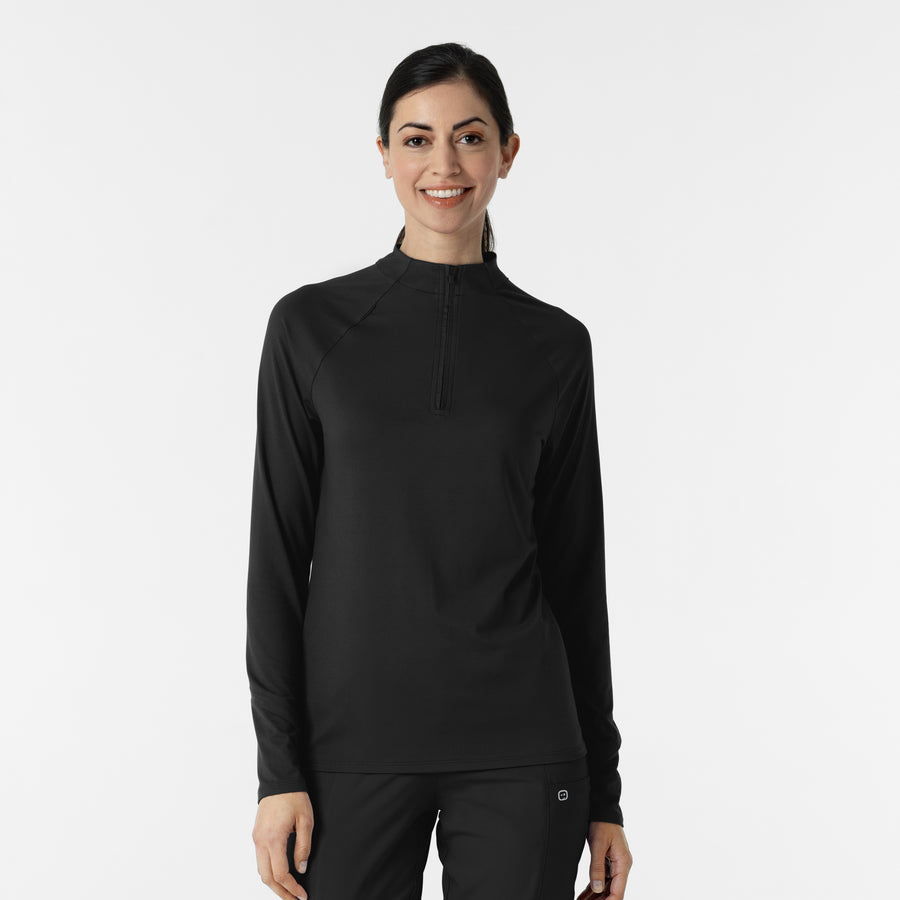 Layers Women's Watch Window Quarter Zip Scrub Top Black