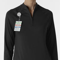 Layers Women's Watch Window Quarter Zip Scrub Top Black side detail 1