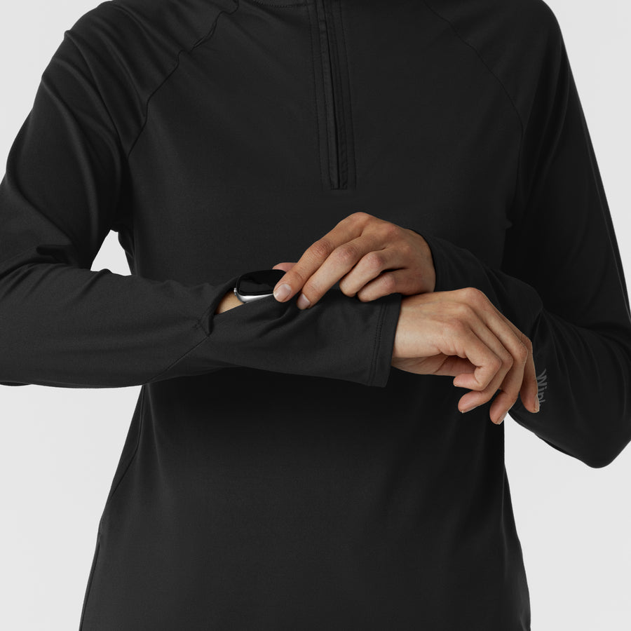 Layers Women's Watch Window Quarter Zip Scrub Top Black side detail 2