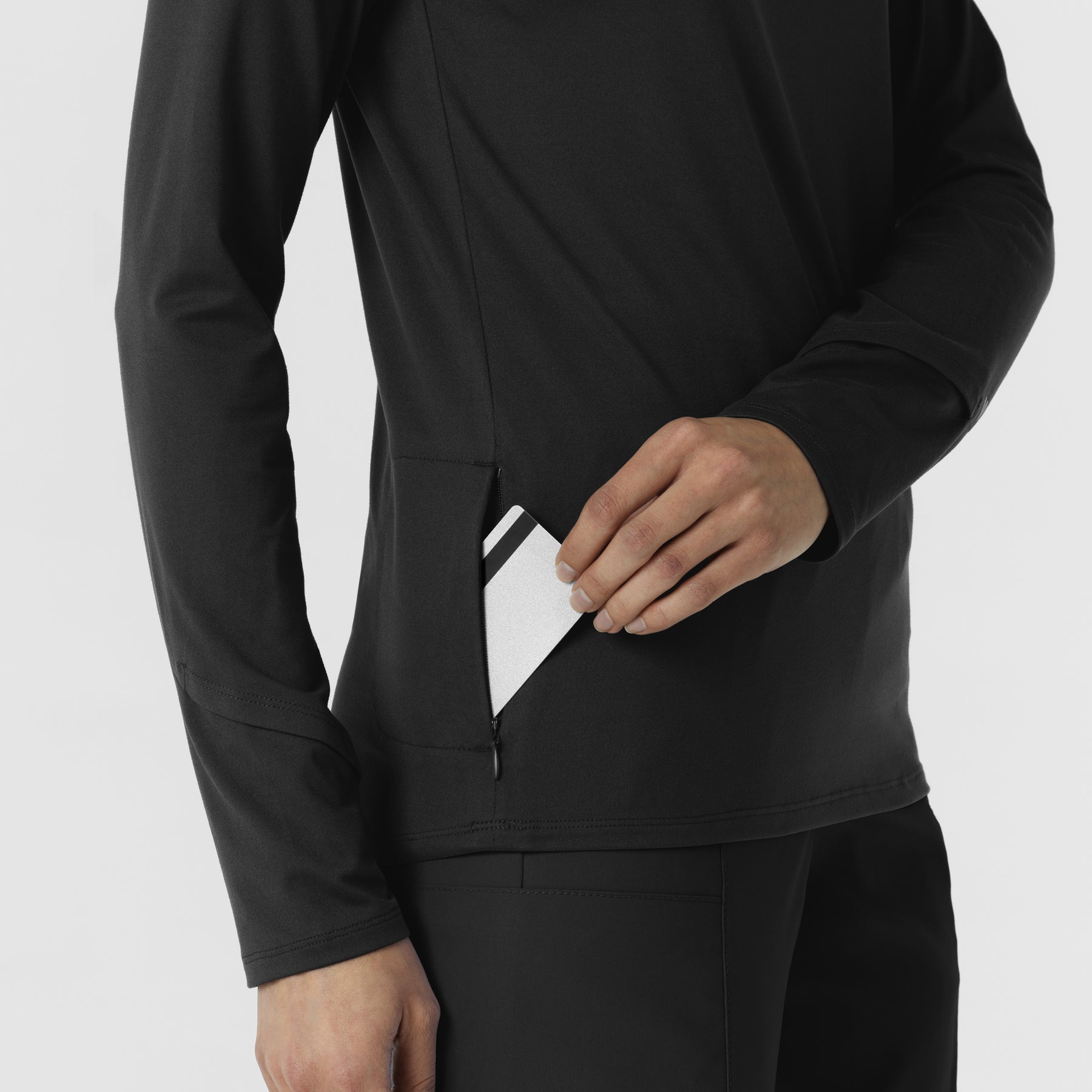 Layers Women's Watch Window Quarter Zip Scrub Top Black back detail