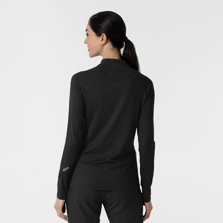 Layers Women's Watch Window Quarter Zip Scrub Top Black back view