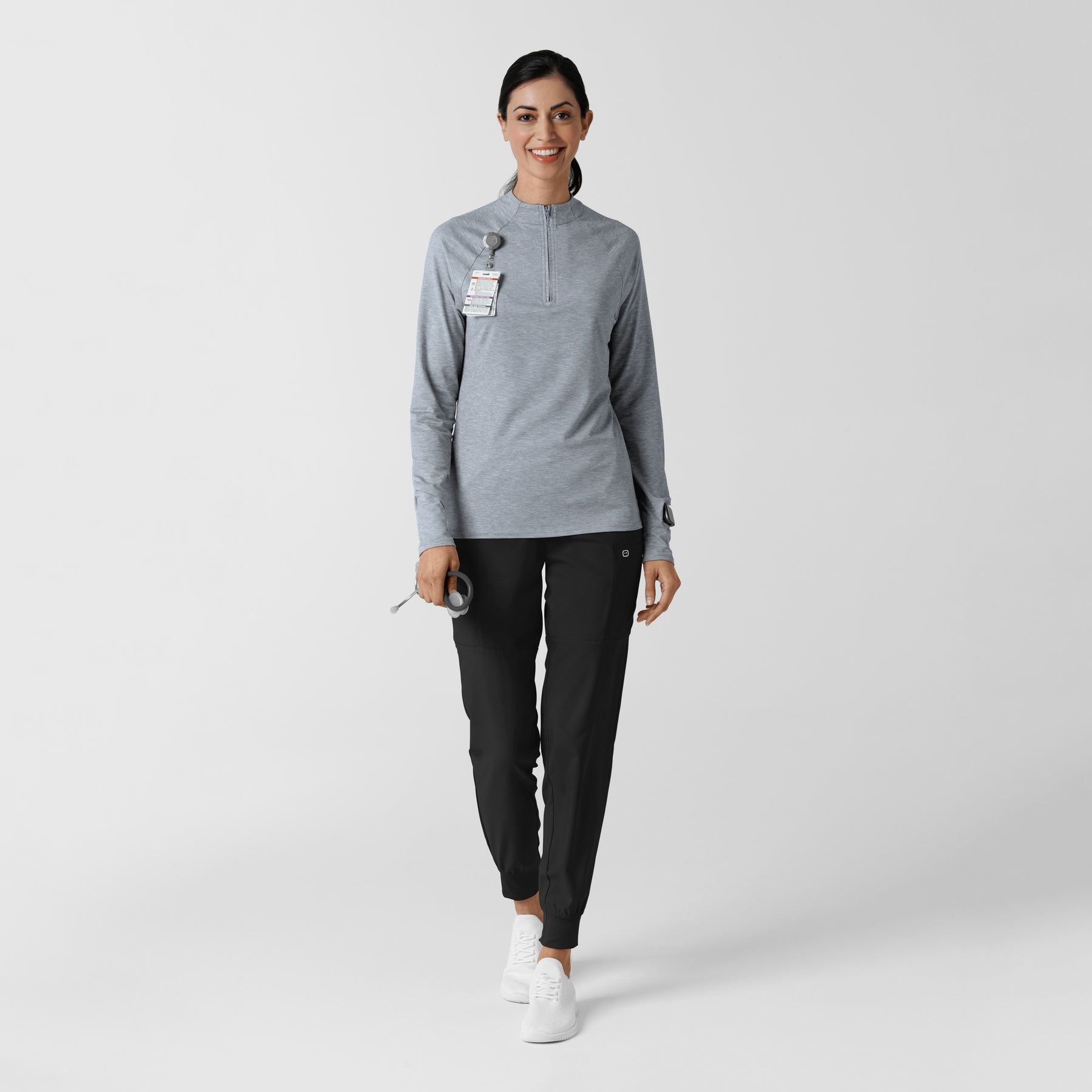 Layers Women's Watch Window Quarter Zip Scrub Top Grey Heather full scrub set