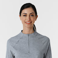 Layers Women's Watch Window Quarter Zip Scrub Top Grey Heather front detail