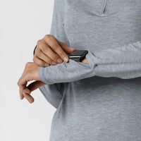 Layers Women's Watch Window Quarter Zip Scrub Top Grey Heather hemline detail