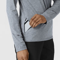 Layers Women's Watch Window Quarter Zip Scrub Top Grey Heather back detail