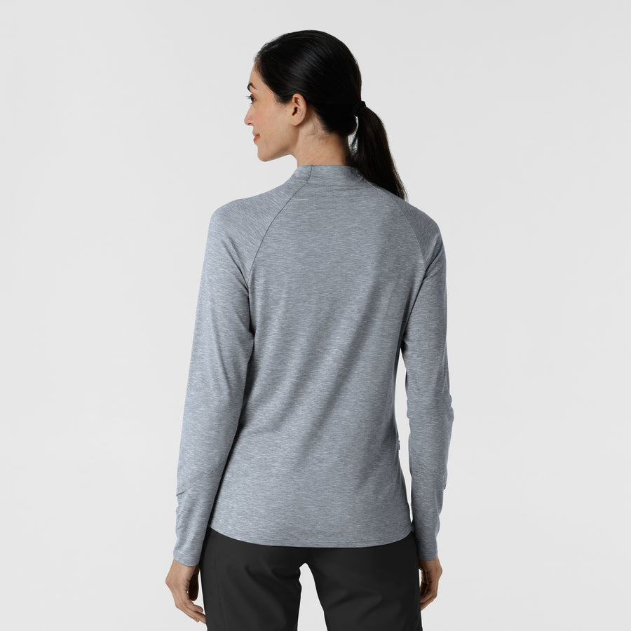 Layers Women's Watch Window Quarter Zip Scrub Top Grey Heather back view