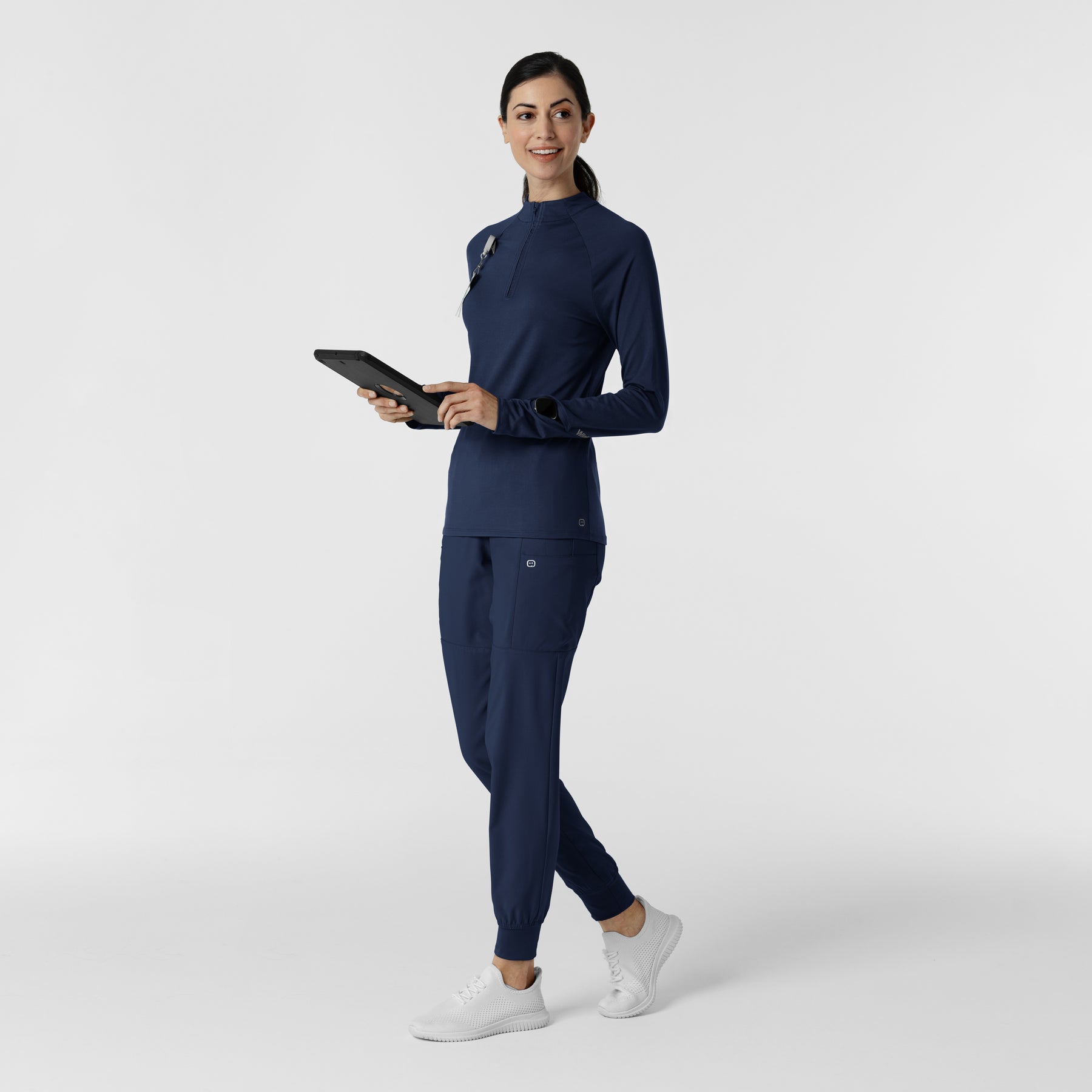 Layers Women's Watch Window Quarter Zip Scrub Top Navy full scrub set