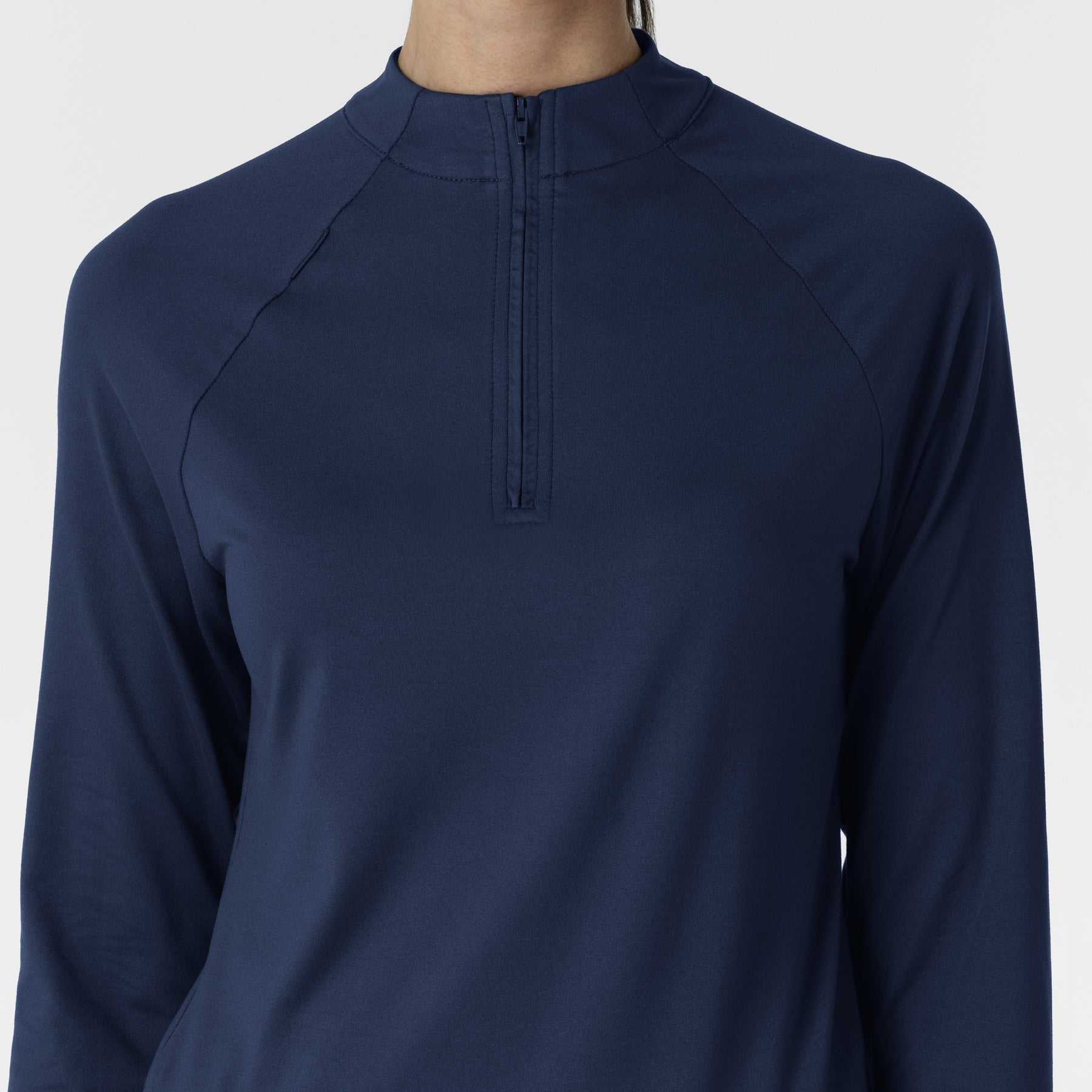 Layers Women's Watch Window Quarter Zip Scrub Top Navy front detail
