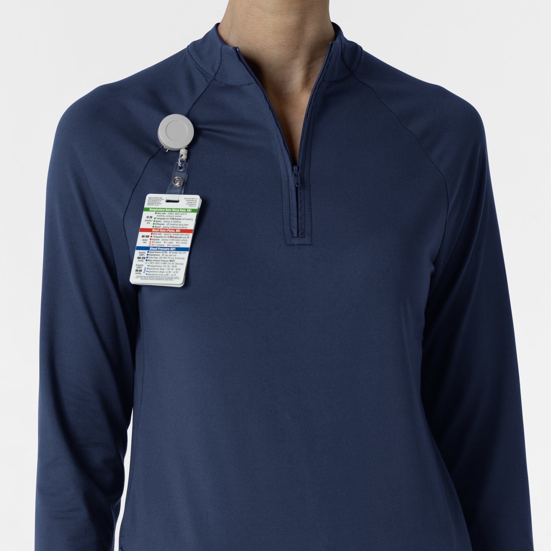 Layers Women's Watch Window Quarter Zip Scrub Top Navy side detail 1