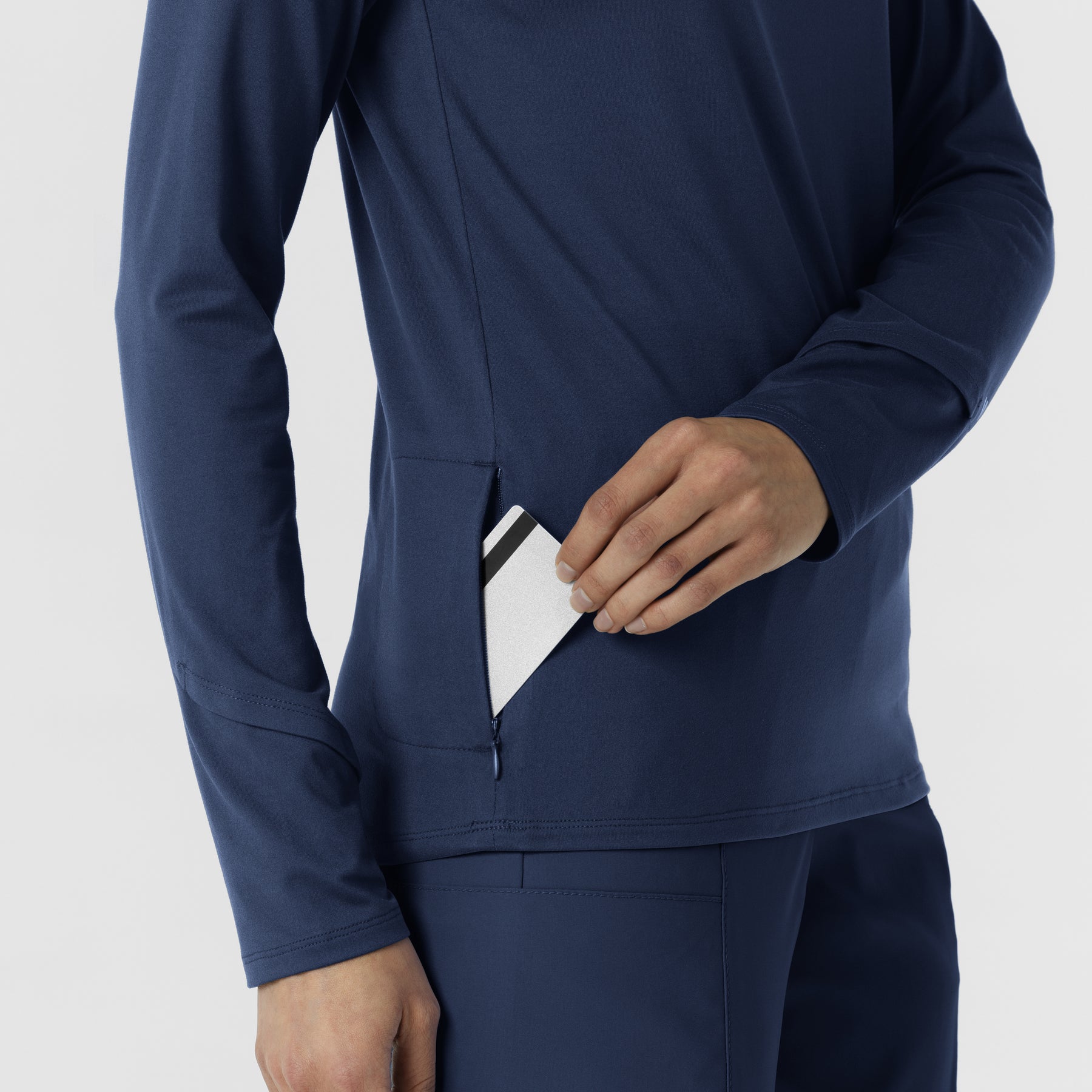 Layers Women's Watch Window Quarter Zip Scrub Top Navy back detail