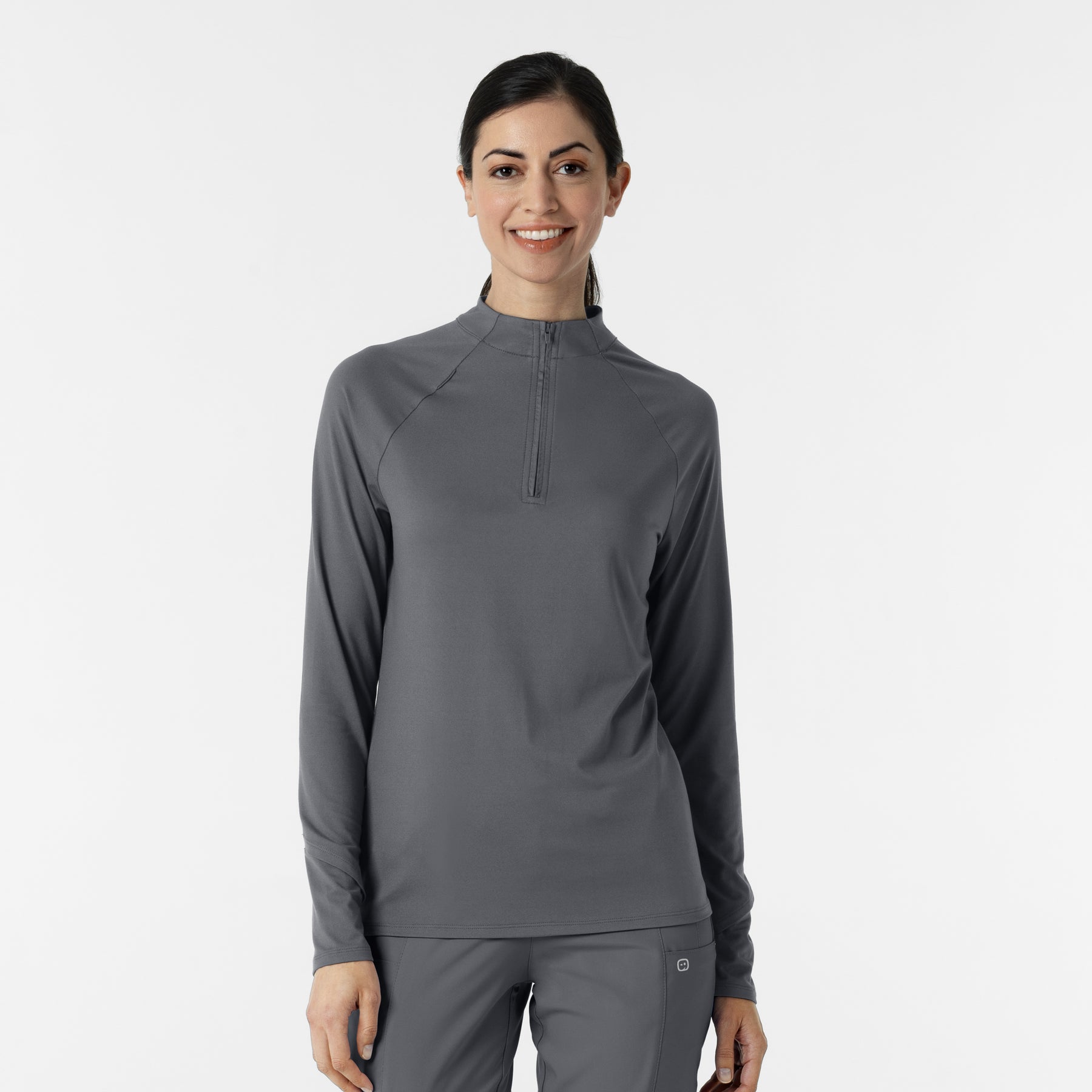 Layers Women's Watch Window Quarter Zip Scrub Top Pewter