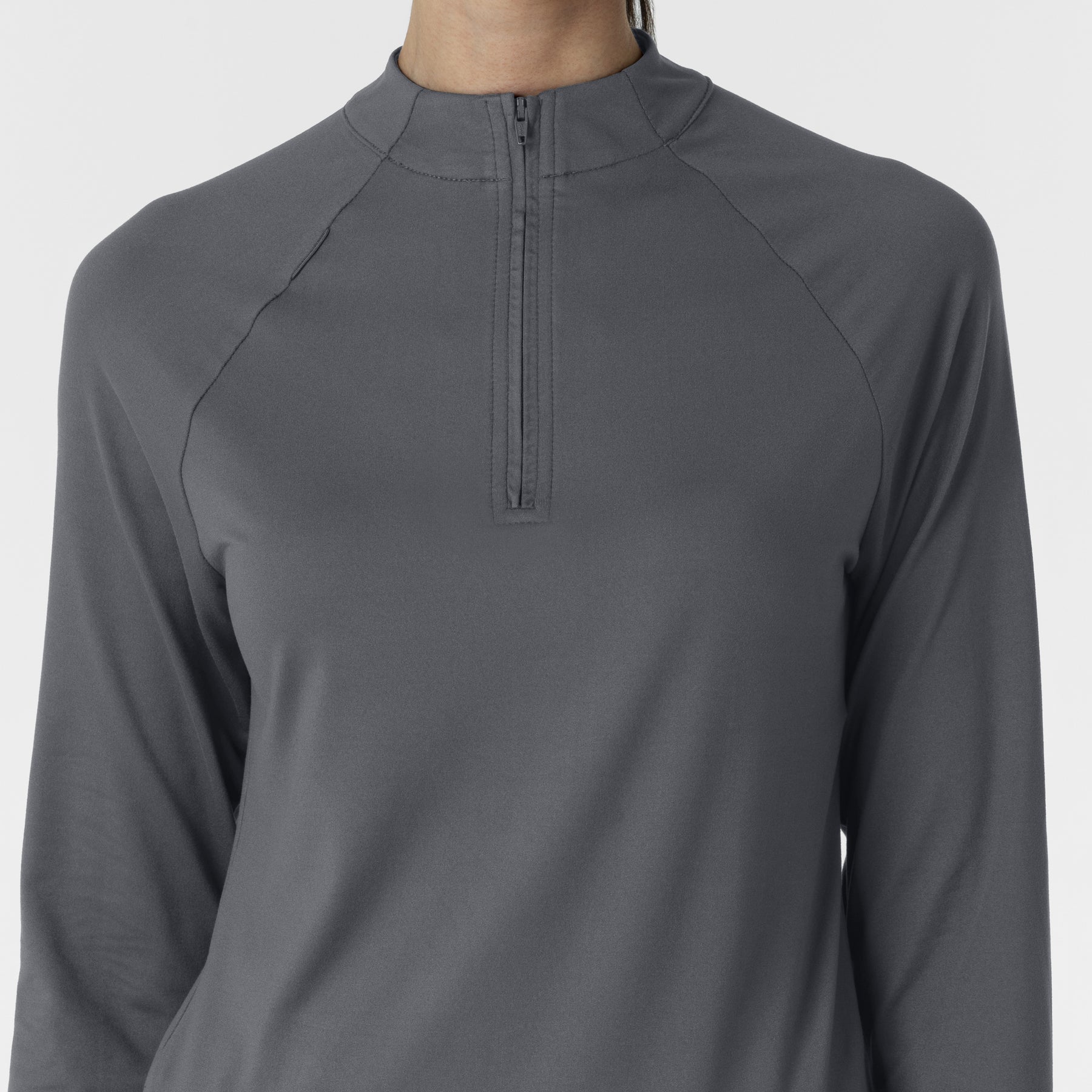 Layers Women's Watch Window Quarter Zip Scrub Top Pewter front detail