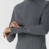 Layers Women's Watch Window Quarter Zip Scrub Top Pewter hemline detail