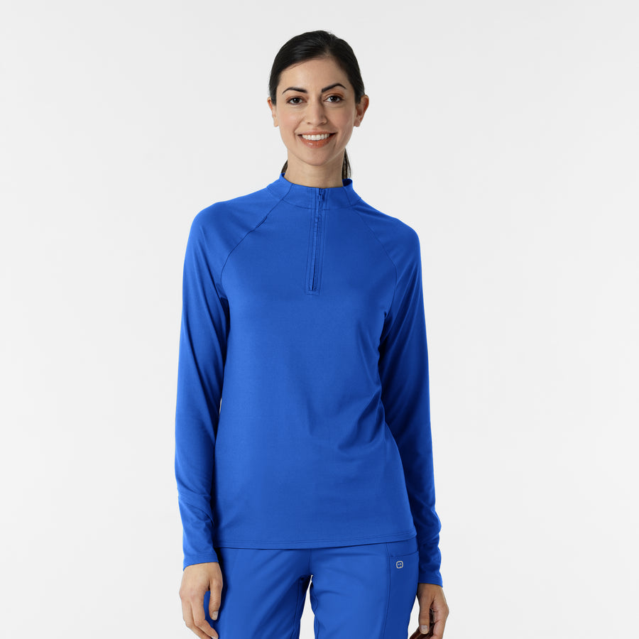 Layers Women's Watch Window Quarter Zip Scrub Top Royal