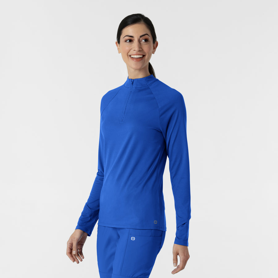 Layers Women's Watch Window Quarter Zip Scrub Top Royal side view
