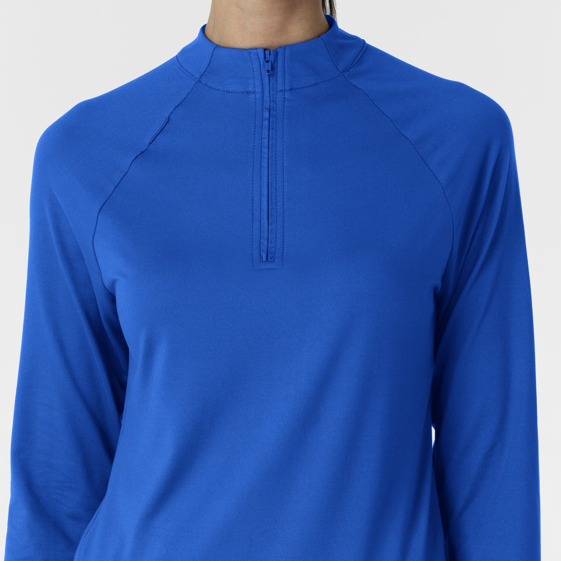 Layers Women's Watch Window Quarter Zip Scrub Top Royal front detail
