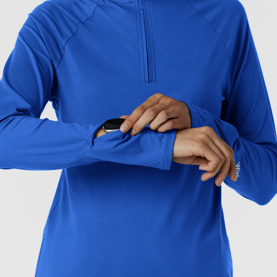Layers Women's Watch Window Quarter Zip Scrub Top Royal side detail 2
