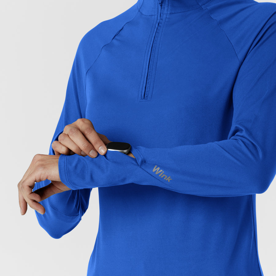 Layers Women's Watch Window Quarter Zip Scrub Top Royal hemline detail